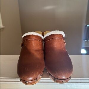 Coach Women’s Brown Leather Clogs with Shearling Lining